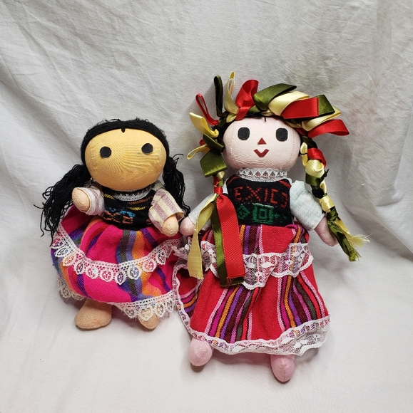 Hand Crafted Other - Two Mexican Maria Dolls Articulated Legs Typical Dress